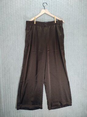 Loft Chocolate Brown Satin Wide Leg Pants-Sz L